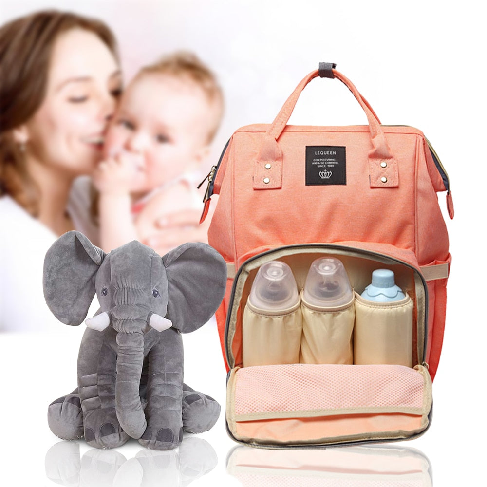 Lequeen moda múmia saco de maternidade e elefante grande capacidade saco do bebê mochila de viagem designer saco de enfermagem para cuidados com o bebê